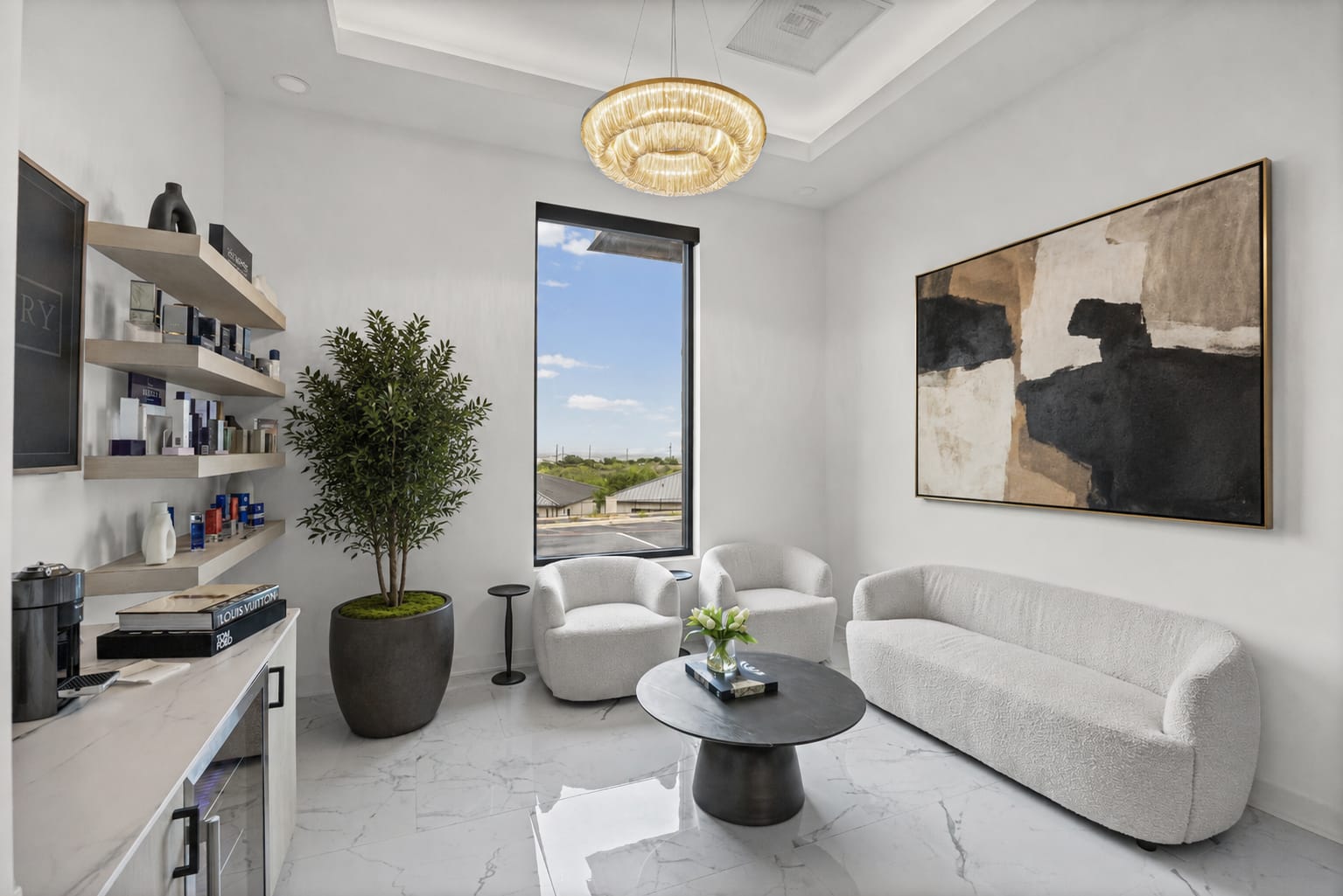 Plastic Surgery of Austin consultation lounge with seating