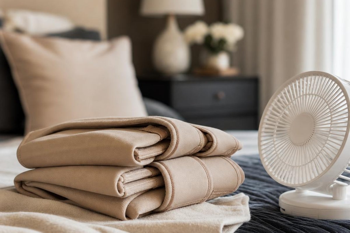 Illustration of clean compression garments being rotated and dried during warm-weather recovery.