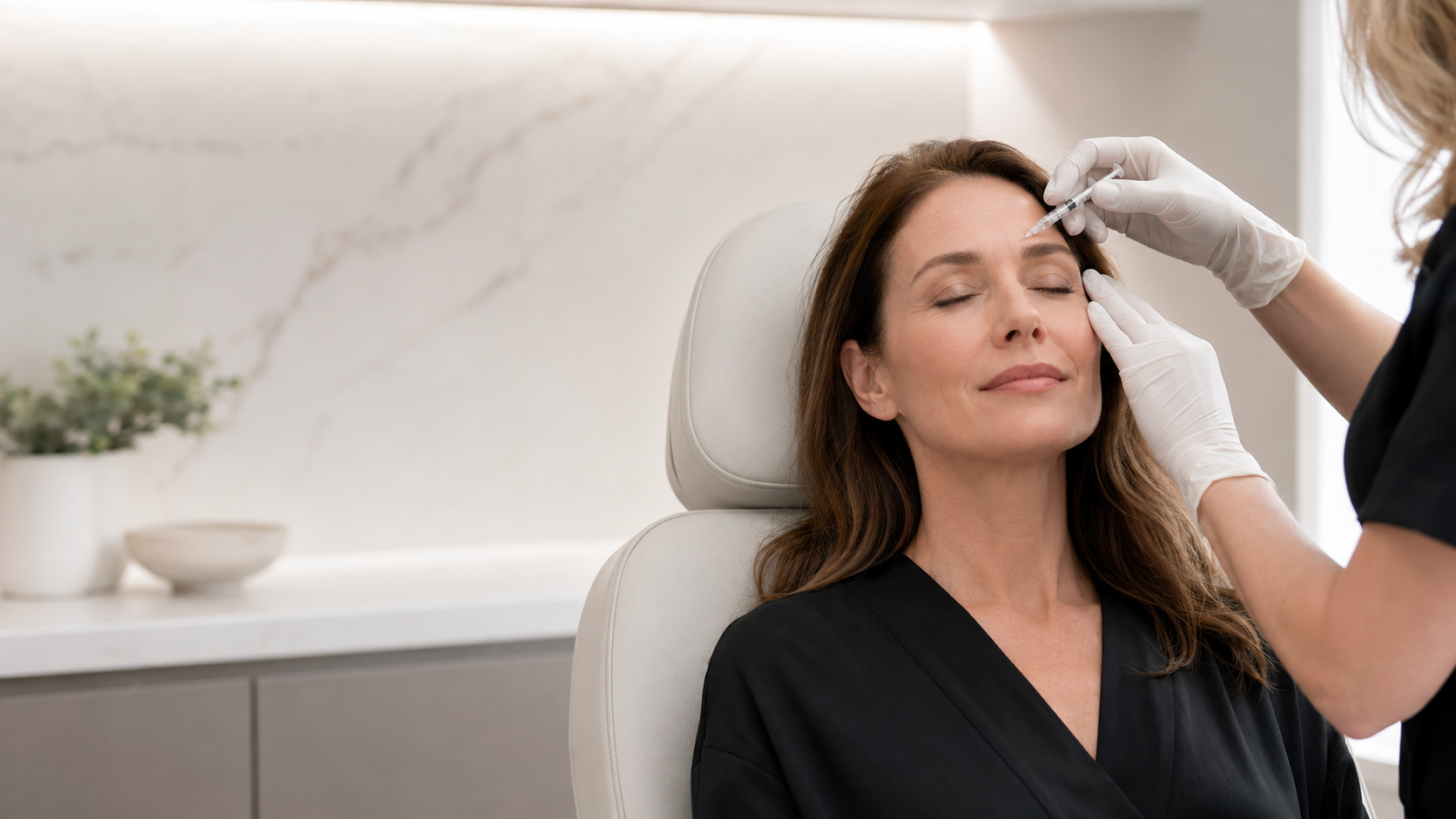 Botox treatment with an injector using a small syringe at Plastic Surgery of Austin